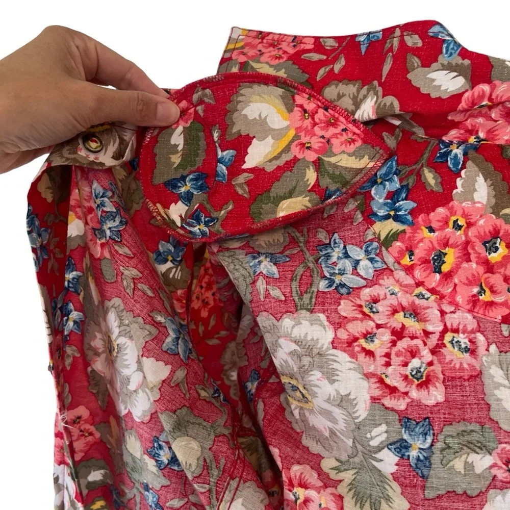 Vintage LizWear Petite red Hawaiian button down shirt short sleeve SP cotton - Picture 11 of 13